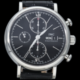 IWC Portofino Chronograph Black Dial Black Leather Strap Watch for Men - IW391008 Buy Now By IWC