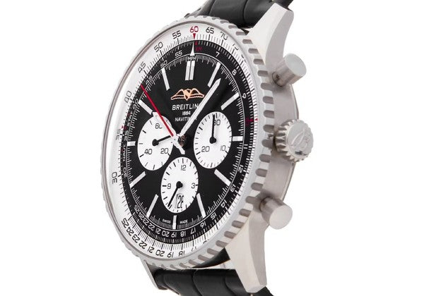Breitling Navitimer B01 Chronograph 46 Black Dial Black Leather Strap Watch for Men - AB0137211B1P1 Buy Now By Breitling