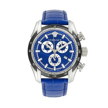 Versace V-Ray Chronograph Quartz Blue Dial Blue Leather Strap Watch for Men - VE2I00721 Buy Now By Versace