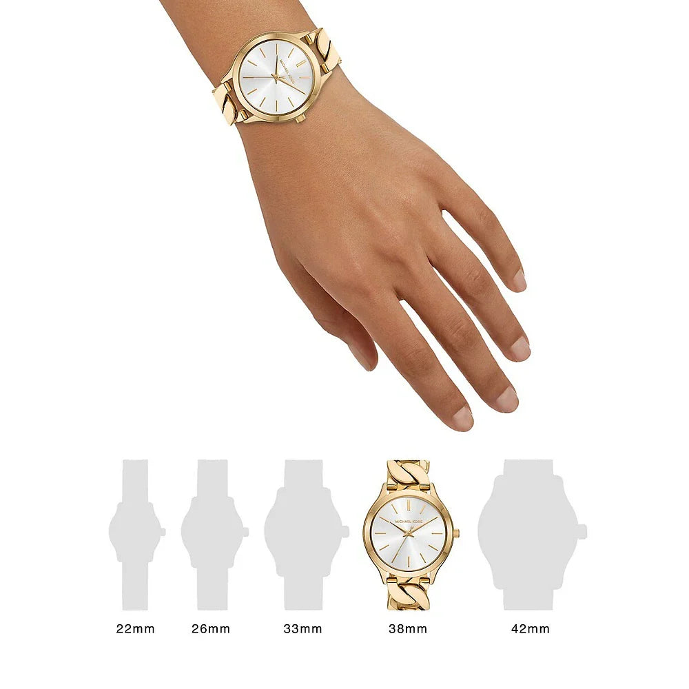 Michael Kors Runway Three-Hand White Dial Gold Steel Strap Watch for Women - MK7472 Buy Now By Michael Kors