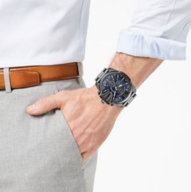 Diesel Mega Chief Chronograph Blue Dial Black Steel Strap Watch For Men - DZ4329 Buy Now By Diesel