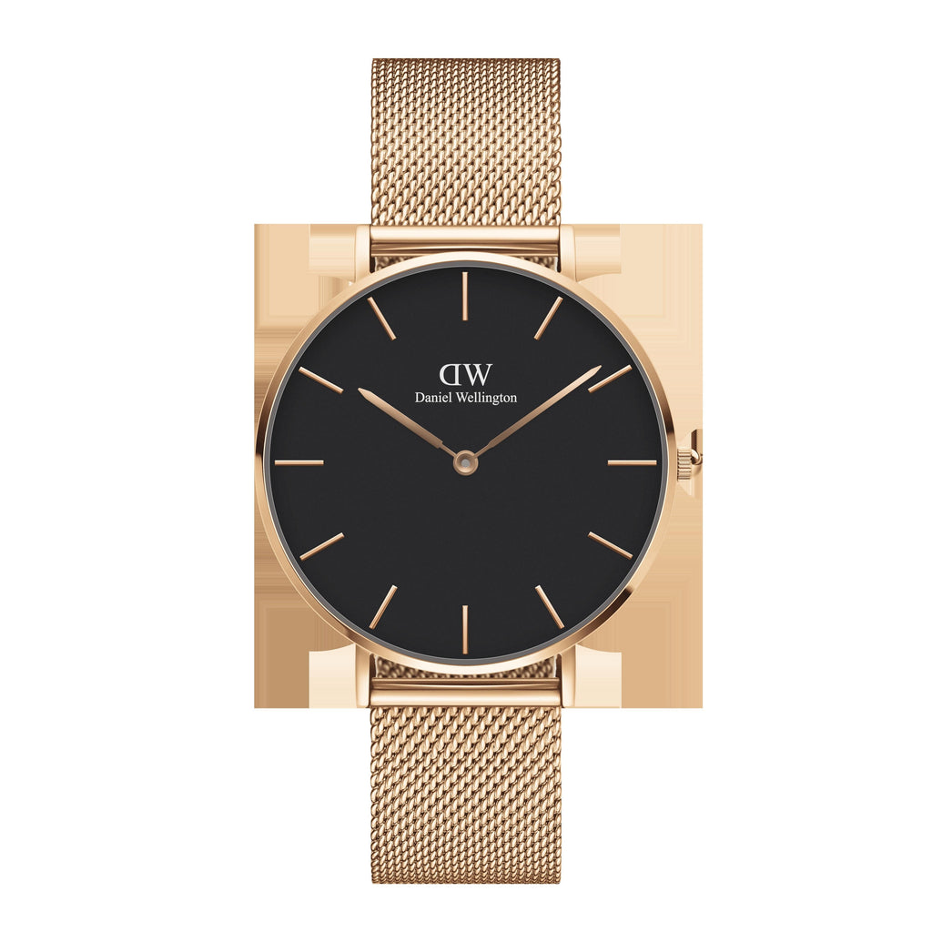 Daniel Wellington Petite Melrose Black Dial Rose Gold Mesh Strap Watch For Women - DW00100303 Buy Now By Daniel Wellington