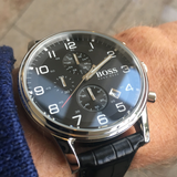 Hugo Boss Aeroliner Chronograph Black Dial Black Leather Strap Watch For Men - 1512448 Buy Now By Hugo Boss