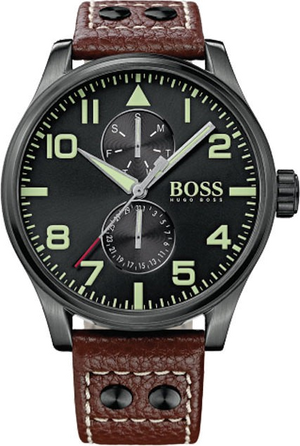 Hugo Boss Aeroliner Maxx Black Dial Brown Leather Strap Watch For Men - 1513079 Buy Now By Hugo Boss