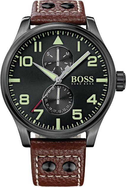 Hugo Boss Aeroliner Maxx Black Dial Brown Leather Strap Watch For Men - 1513079 Buy Now By Hugo Boss