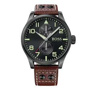 Hugo Boss Aeroliner Maxx Black Dial Brown Leather Strap Watch For Men - 1513079 Buy Now By Hugo Boss