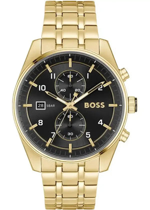 Hugo Boss Skytraveller Chronograph Black Dial Gold Steel Strap Watch for Men - 1514152 Buy Now By Hugo Boss