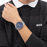 Hugo Boss Skytraveller Chronograph Blue Dial Silver Steel Strap Watch for Men - 1514216 Authentic Buy Shop Now