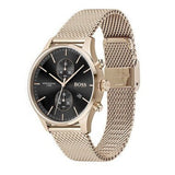 Hugo Boss Associate Black Dial Rose Gold Mesh Bracelet Watch for Men - 1513806 Buy Now By Hugo Boss