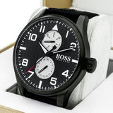Hugo Boss Aeroliner Chronograph Black Dial Black Leather Strap Watch For Men - 1513086 Buy Now By Hugo Boss