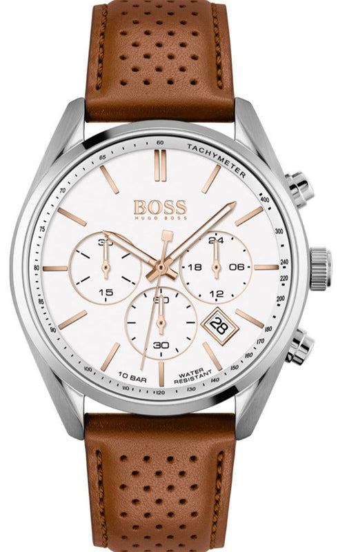 Hugo Boss Champion White Dial Brown Leather Strap Watch for Men - 1513879 Buy Now By Hugo Boss