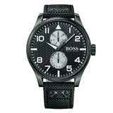 Hugo Boss Aeroliner Chronograph Black Dial Black Leather Strap Watch For Men - 1513086 Buy Now By Hugo Boss