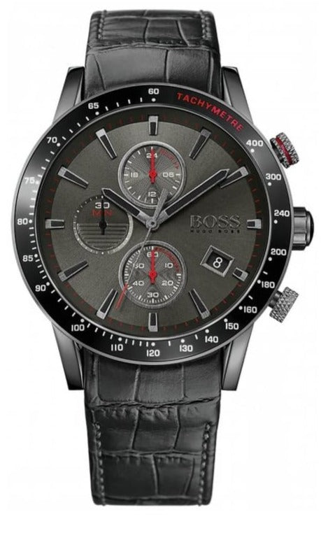Hugo Boss Rafale Chronograph Grey Dial Black Leather Strap Watch For Men - HB1513445 Buy Now By Hugo Boss