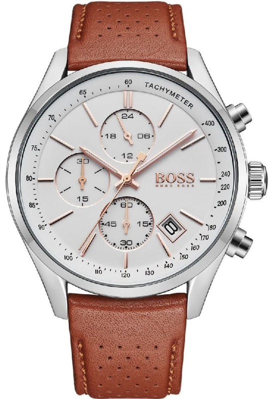 Hugo Boss Grand Prix White Dial Brown Leather Strap Watch for Men - 1513475 Buy Now By Hugo Boss