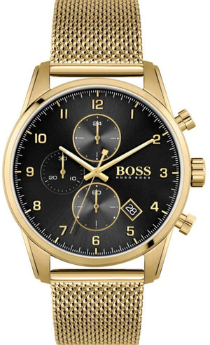 Hugo Boss Skymaster Black Dial Gold Mesh Bracelet Watch for Men - 1513838 Buy Now By Hugo Boss