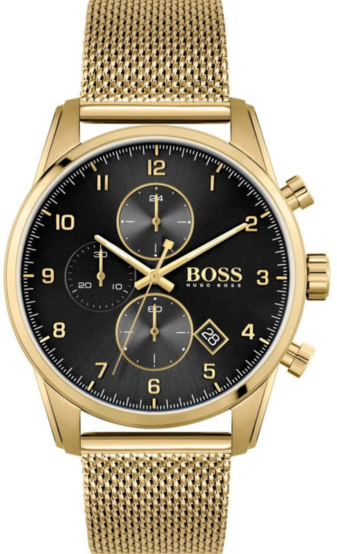 Hugo Boss Skymaster Black Dial Gold Mesh Bracelet Watch for Men - 1513838 Buy Now By Hugo Boss