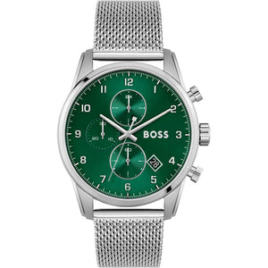 Hugo Boss Skymaster Green Dial Silver Mesh Bracelet Watch for Men - 1513938 Buy Now By Hugo Boss