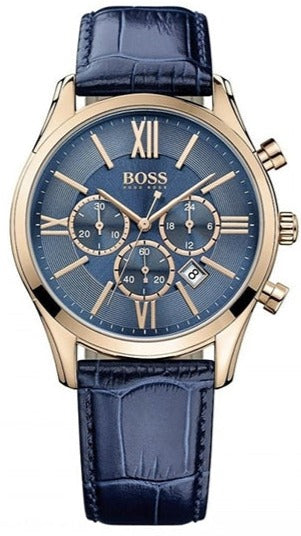 Hugo Boss Ambassador Chronograph Blue Dial Blue Leather Strap Watch For Men - HB1513320 Buy Now By Hugo Boss