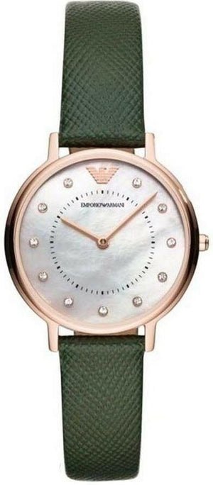 Emporio Armani Mother of Pearl Dial Green Leather Strap Watch For Women - AR11150 Buy Now By Emporio Armani