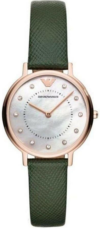 Emporio Armani Mother of Pearl Dial Green Leather Strap Watch For Women - AR11150 Buy Now By Emporio Armani