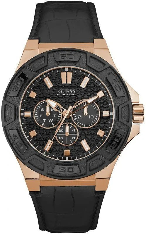 Guess Force Analog Black Dial Black Leather Strap Watch For Men - W0674G6 Buy Now By Guess