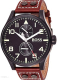 Hugo Boss Aeroliner Day Date Black Dial Brown Leather Strap Watch For Men - HB1513079 Buy Now By Hugo Boss