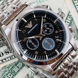 Emporio Armani Franco Black Dial Silver Steel Strap Watch For Men - AR0373 Buy Now By Emporio Armani