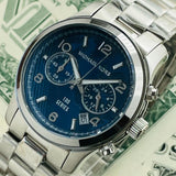 Michael Kors Hunger Stop 100 Series Navy Blue Dial Silver Steel Strap Watch for Women - MK5814 Buy Now By Michael Kors