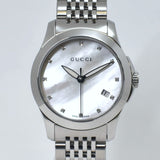 Gucci G Timeless Diamonds Mother of Pearl Dial Silver Steel Strap Watch For Women - YA126504 Buy Now By Gucci