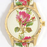 Gucci G Timeless Floral Gold Dial White Leather Strap Watch For Women - YA1264084 Buy Now By Gucci