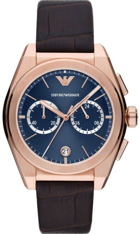 Emporio Armani Federico Chronograph Blue Dial Brown Leather Strap Watch For Men - AR11563 Buy Now By Emporio Armani