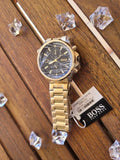 Hugo Boss Globetrotter Chronograph Black Dial Gold Steel Strap Watch for Men - 1513932 Buy Now By Hugo Boss