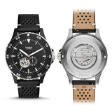 Fossil Crewmaster Sports Automatic Black Dial Black Leather Strap Watch for Men - ME3148 Buy Now By Fossil