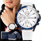 Tommy Hilfiger Bank Chronograph White Dial White Rubber Strap Watch for Men - 1791723 Buy Now By Tommy Hilfiger