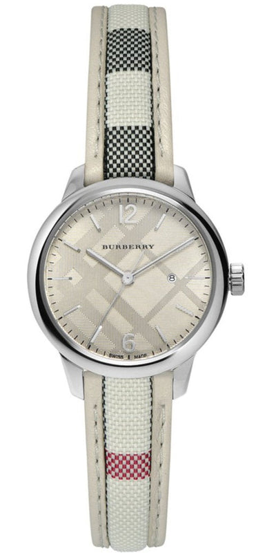 Burberry The Classic Guilloche Silver Dial Grey Leather Strap Watch for Women - BU10113 Buy Now By Burberry
