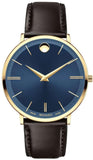 Movado Ultra Slim Blue Dial Brown Leather Strap Watch For Men - 0607088 Buy Now By Movado