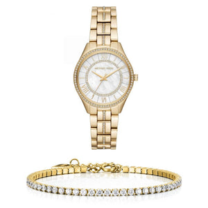 Michael Kors Lauryn Mother of Pearl White Dial Gold Steel Strap Watch for Women - MK3899 Buy Now By Michael Kors