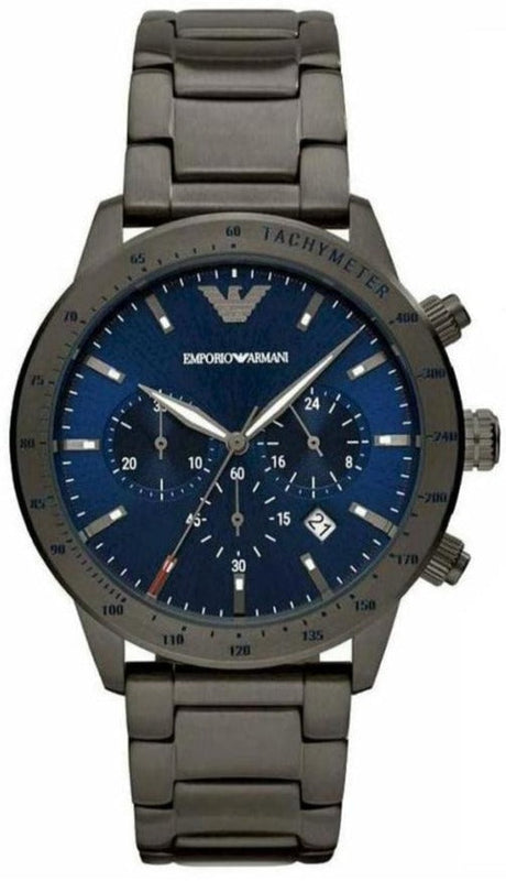 Emporio Armani Mario Chronograph Blue Dial Grey Steel Strap Watch For Men - AR80045 Buy Now By Emporio Armani