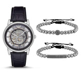 Emporio Armani Luigi Silver Skeleton Dial Black Leather Strap Watch For Men - AR1981 Buy Now By Emporio Armani