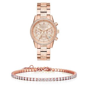 Michael Kors Ritz Chronograph Rose Gold Dial Rose Gold Steel Strap Watch For Women - MK6598 Buy Now By Michael Kors