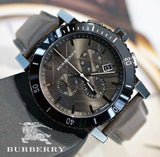 Burberry The City Chronograph Ion Plated Grey Dial Grey Leather Strap Watch for Men - BU9384 Buy Now By Burberry