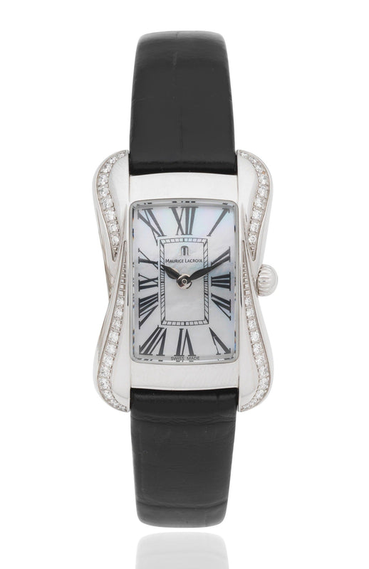 Maurice Lacroix Divina White Mother of Pearl Dial Black Leather Strap Watch for for Women - DV5011-SD531-120 Buy Now By Maurice Lacroix