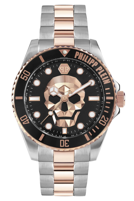 Philipp Plein The $kull Diver Black Dial Two Tone Steel Strap Watch For Men- PWOAA0822 Authentic Buy Shop Now