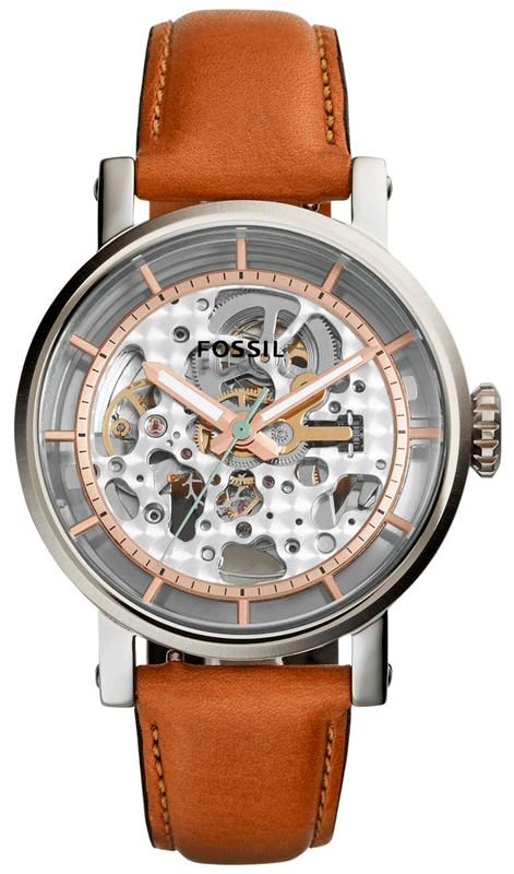 Fossil Boyfriend Automatic Skeleton Silver Dial Brown Leather Strap Watch for Women - ME3109 Buy Now By Fossil
