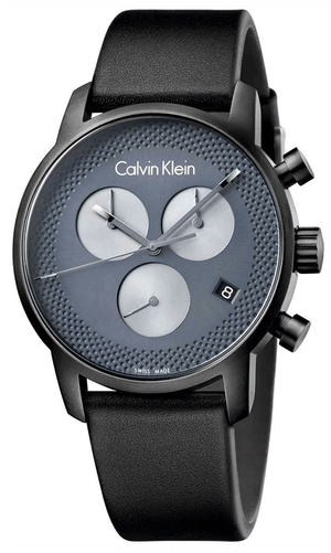 Calvin Klein City Chronograph Grey Dial Black Leather Strap Watch for Men - K2G177C3 Buy Now By Calvin Klein