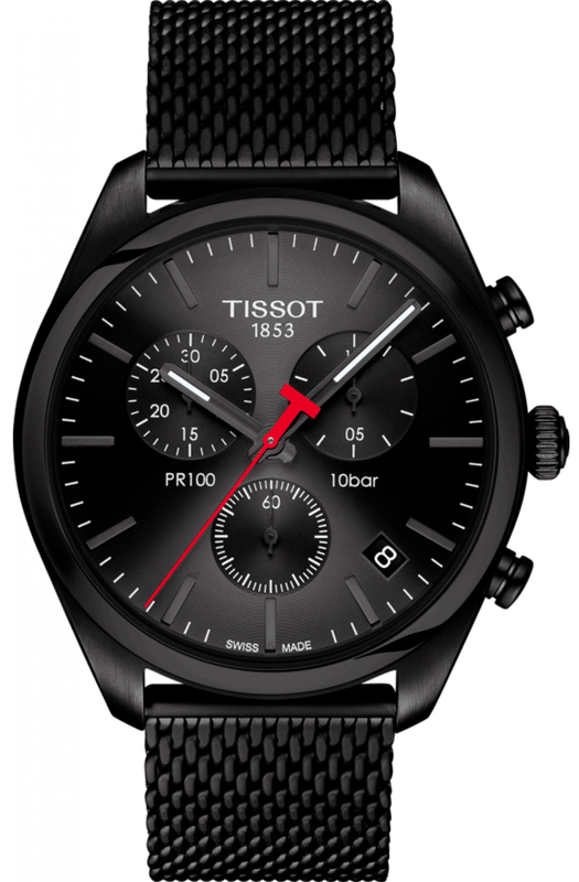 Tissot T Classic PR 100 Chronograph Black Dial Black Mesh Bracelet Watch For Men - T101.417.33.051.00 Buy Now By Tissot