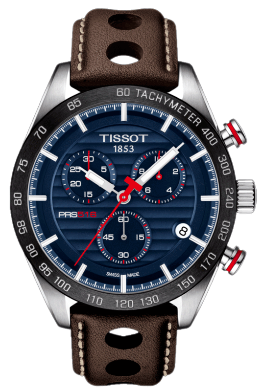 Tissot PRS 516 Chronograph Blue Dial Brown Leather Strap Watch For Men - T100.417.16.041.00 Buy Now By Tissot
