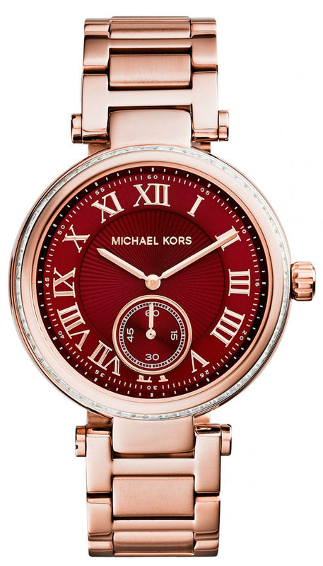 Michael Kors Skylar Maroon Dial Rose Gold Steel Strap Watch for Women - MK6086 Buy Now By Michael Kors
