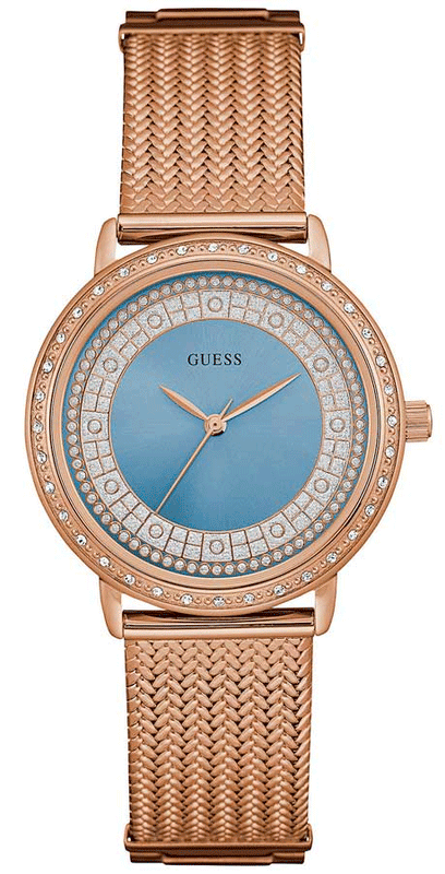 Guess Willow Crystal Blue Dial Rose Gold Mesh Bracelet Watch For Women - W0836L1 Buy Now By Guess