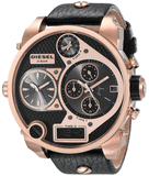Diesel Big Daddy Gold & Black Dial Black Leather Strap Watch For Men - DZ7261 Buy Now By Diesel